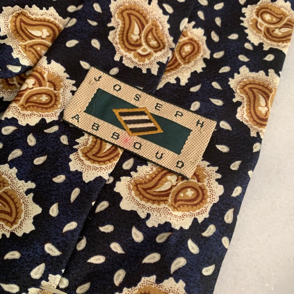 VINTAGE JOSEPH ABBOUND Tie Italian Silk Paisley Pattern Blue & Gold - Picture 4 of 6